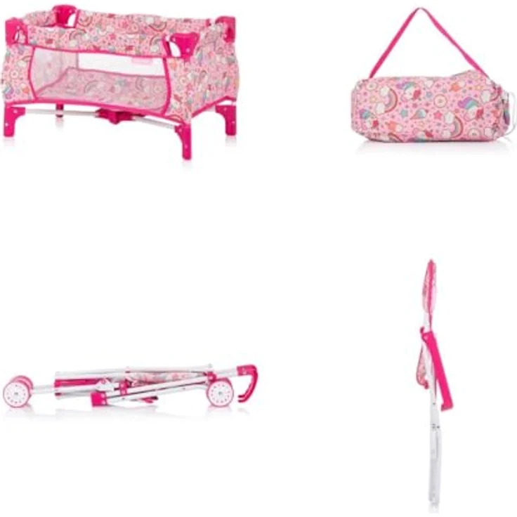 Chipolino Puppen-Zubehör-Set 3in1 Trixy Buggy Hochstuhl Tasche Laufstall faltbar, pink – Bild 5