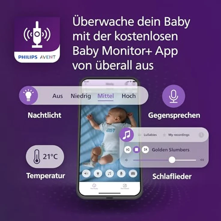 PHILIPS Avent SCD951/26, Connected Videophone mit HD-Kamera, WLAN, Infrarot-Nachtsicht, Schrei-Erkennung, Gegensprechfunktion und 12 Stunden Akkulaufzeit im Eco-Modus – Bild 5