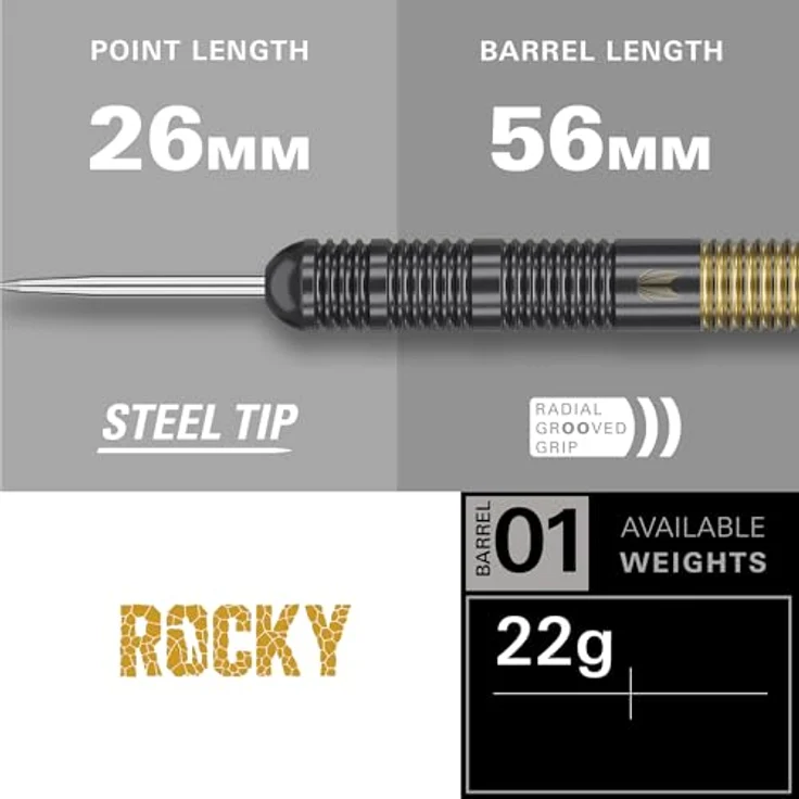 Target Darts Josh Rock Steeldarts 22G Brass Darts, mit festen Nickel Point Spitzen, schwarz PVD-beschichtete Barrel, Pro Grip Schäfte & Pro Ultra Flights, inkl. Dart Case – Bild 3