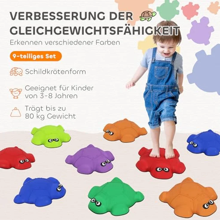 AIYAPLAY Flusssteine Stapelspielzeug, 9-tlg. Schildkrötenform, rutschfest & belastbar bis 80 kg, mehrfarbig – Bild 3