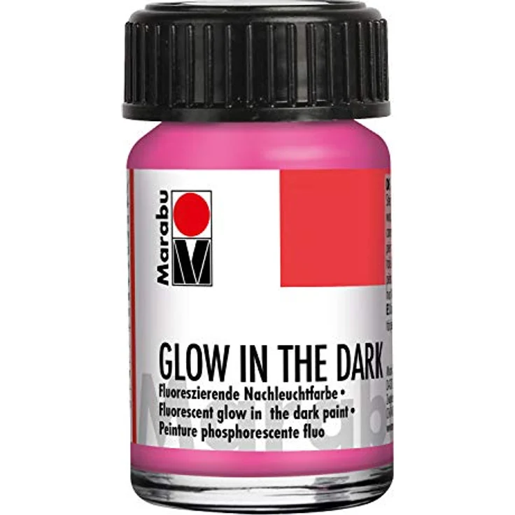 Marabu Glow in the Dark Set "Dream", fluoreszierende Nachleuchtfarbe auf Wasserbasis, 3 x 15 ml in Nachleucht-Grün und Nachleucht-Pink, wischfest und bedingt lichtecht, zum Pinseln, Spachteln und Schablonieren – Bild 2