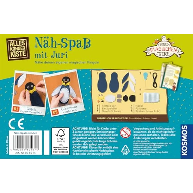 Kosmos Kreativset AllesKönnerKiste, Nähspaß mit Pinguin Juri, für Die Schule der magischen Tiere, inklusive farbiger Anleitung und Füllwatte – Bild 2