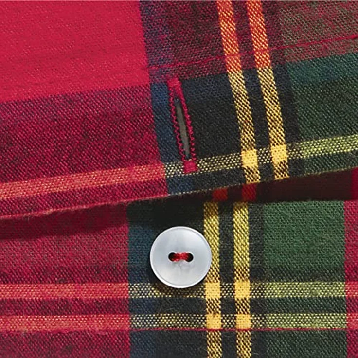 Erwin Müller warme Bettwäsche Flanell buntgewebt rot Größe 135x200 cm (80x80 cm) - hautsympathisch, atmungsaktiv, samtweich, 100% Baumwolle, mit Knopfverschluss (weitere Größen) – Bild 5