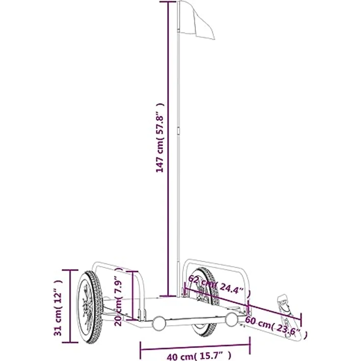 vidaXL Fahrradlastenanhänger Schwarz 122x53x31 cm Eisen, Max. Belastung 30 kg, mit Deichsel und Sicherheitsflagge – Bild 4