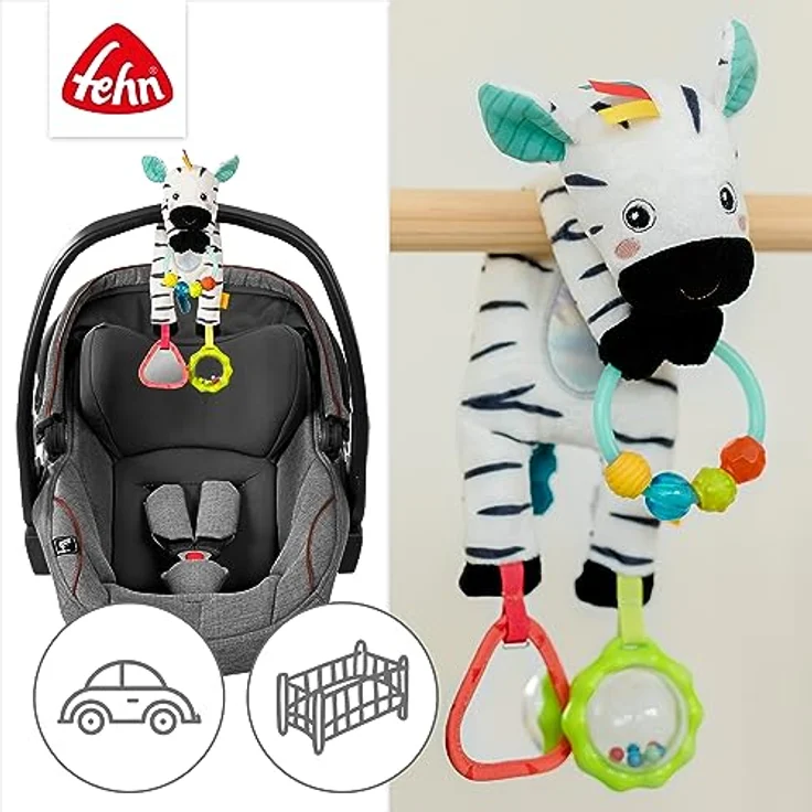 Fehn Greifspielzeug DoBabyDoo, Bean Bag Zebra, Motorikspielzeug mit Rassel, Quietsche und Spiegel für Babys ab 0 Monaten – Bild 4