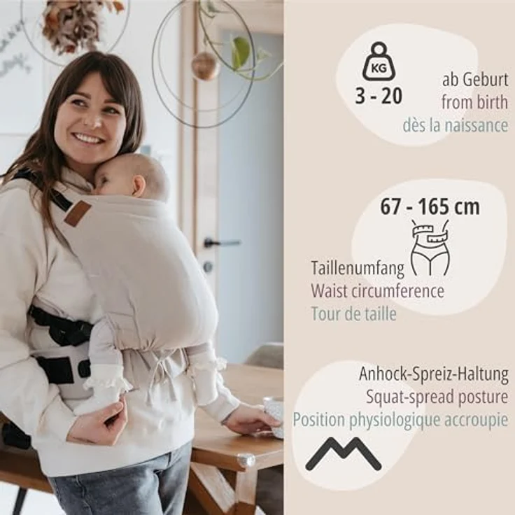 Hoppediz Babytrage Buckle, Vollschnallentrage ab Geburt (3,5 - 20 kg) mit ergonomischen Trägern und verstellbarem Rückenteil – Bild 5