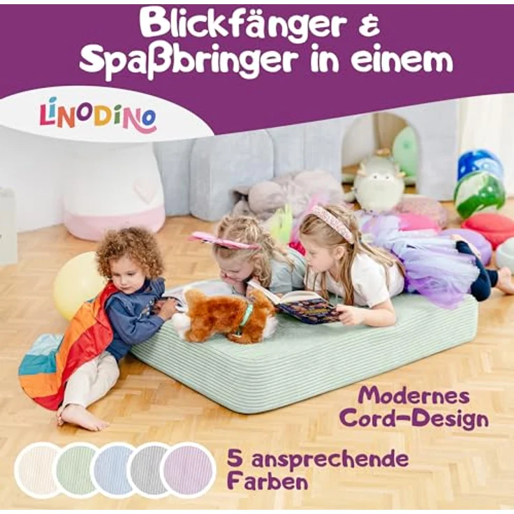Hüpfpolster Avocado Grün mit Federkern, rutschfester Unterseite, Tragegriff und abnehmbarem, waschbarem Cord-Bezug – Bild 3