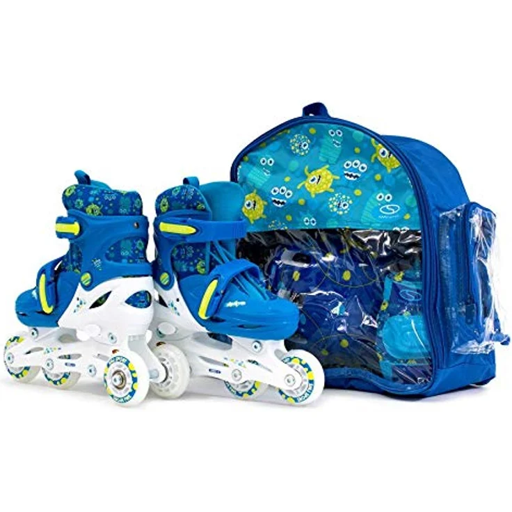 SMJ Kinder Set 2in1 Inliner Rollschuhe VERSTELLBAR Inline Skates mit LED Rollen + Schonerset + Helm + Tasche – Bild 3