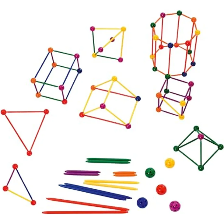 Betzold Geometrie-Steckbaukasten – Lernspielzeug mit 330 Bauteilen, bunt sortiert in Orange, Violett, Grün, Gelb, Blau und Rot