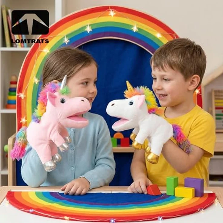 LOMTRATS Einhorn-Handpuppen für Kinder, 30 cm mit beweglichen offenen Mündern aus Plüsch für fantasievolles Spiel und Geschichtenerzählen – Bild 5
