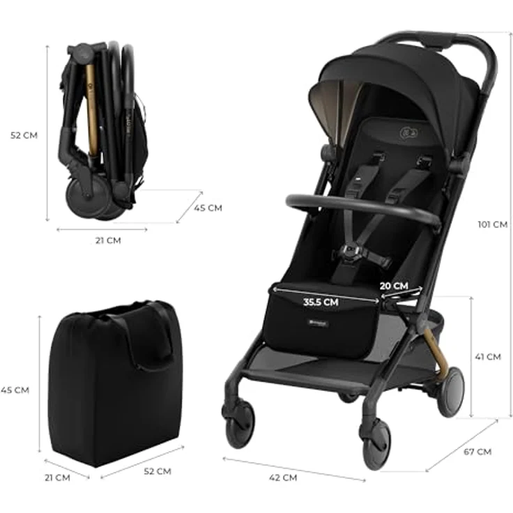 Kinderkraft PILOT 2, Reisebuggy & Sportwagen in Midnight Black, Cabin Size bis 22 kg, nur 8 kg, inkl. Tragetasche und Tragegurt, mit Liegeposition und Gratis Mobilitätsgarantie – Bild 9