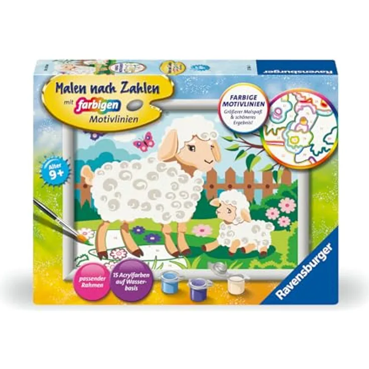 Ravensburger Malen nach Zahlen 23764 - Schaf mit Lämmchen - Kinder ab 9 Jahren