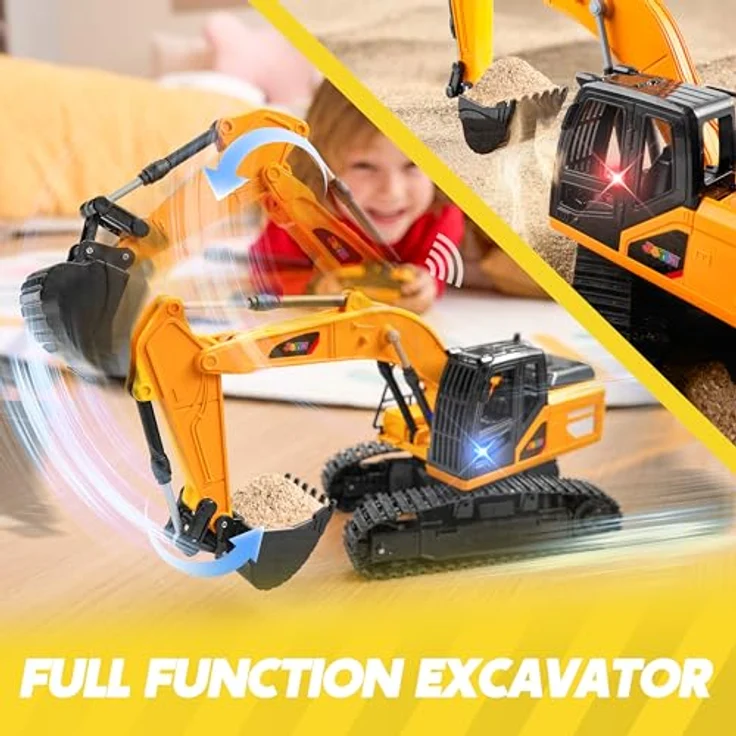 JOYIN RC-Bagger, Ferngesteuertes Bagger Spielzeug mit 2,4 GHz Fernbedienung, LED-Leuchten und 2 Akkus für Kinder ab 3 Jahren – Bild 2