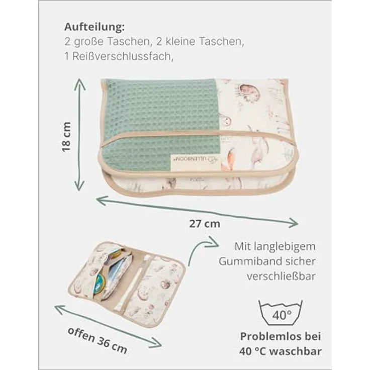 ULLENBOOM Windeltasche Waldfreunde, Wickeltasche für bis zu 3 Windeln, kompakt, mit Reißverschluss und Gummiband, Made in EU – Bild 4