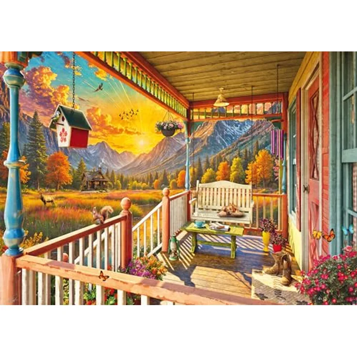 Schmidt Spiele 58893 Bergland-Veranda, 1000 Teile Puzzle mit spezieller Mattlack-Oberfläche und Leinenstruktur für perfektes Puzzelerlebnis