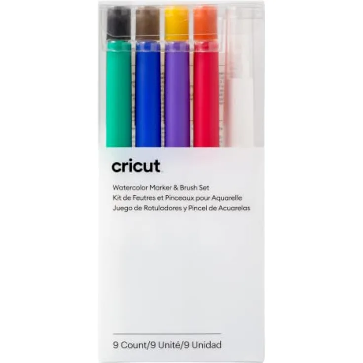 Cricut Watercolor Marker & Brush Set 8 Marker 1 Wasserpinsel Erstellen Sie ein Aquarell Meisterwerk Ihrer Schneidemaschine Multi Explore & Maker 9 Stück 2009979 mehrfarbig Cricut Explore & Maker