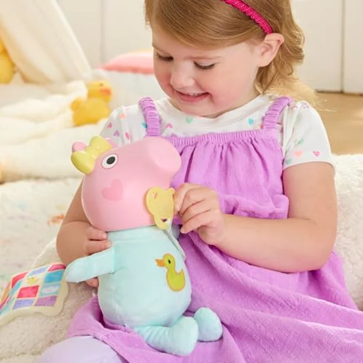 Hasbro Peppa Pig Oinks & Snuggles Evie, Interaktive Kuschelpuppe mit über 20 Soundeffekten und Zubehör – Bild 7