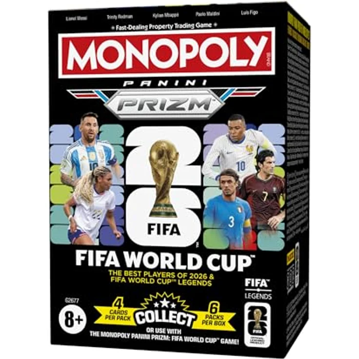 Monopoly Panini Prizm: FIFA World Cup Trading Cards Booster Box, 24 Sammelkarten mit aktuellen Stars und Legenden, Geschenke für Fußballfans – Bild 1