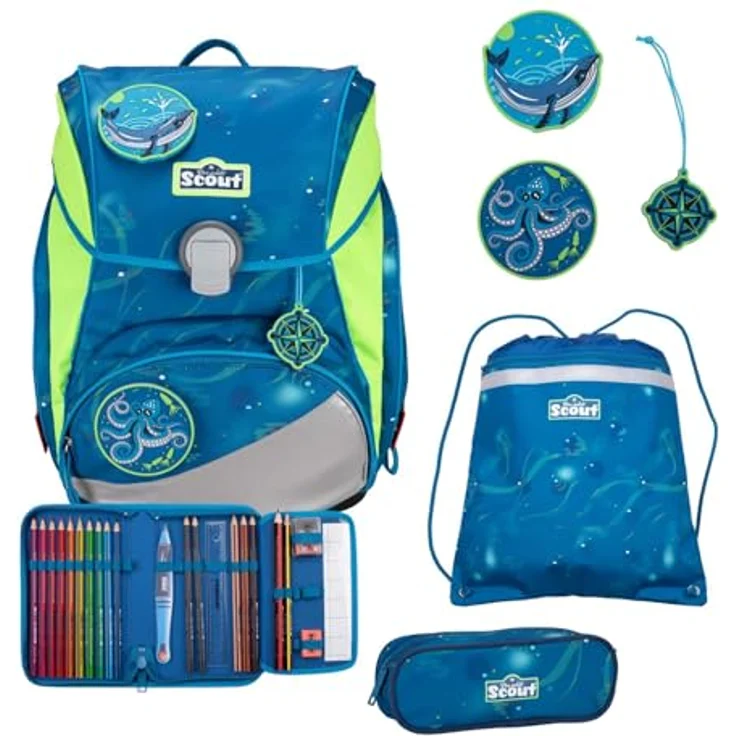 SCOUT Alpha Set 4-teilig Schulranzen, reflektierende Elemente, Deep Sea – Bild 1