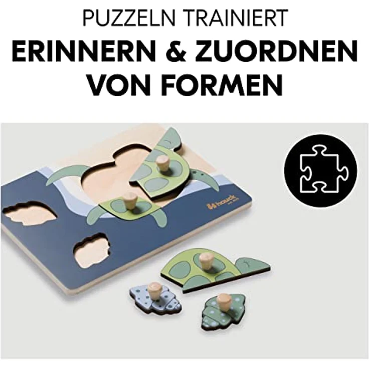 hauck 813076 Puzzle N Sort Tiere Steckpuzzle, Turtle - Holz Kinderpuzzle, FSC-zertifiziert, greifbare Holzknöpfe, Tierdesign – Bild 3