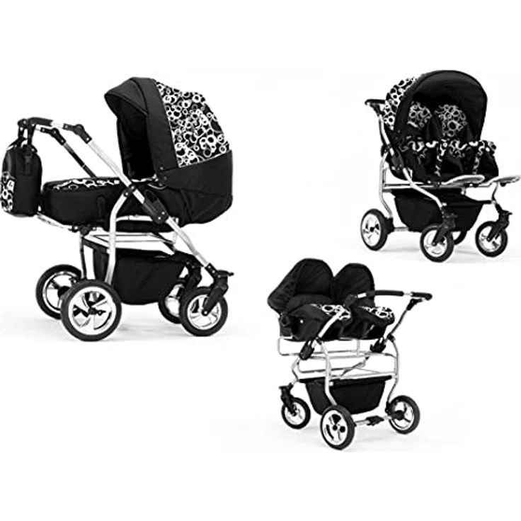 Elcar Zwillingskinderwagen 4 in 1 Duo inkl. Autositze - 13 Teile - in 20 Farben, variable Montage, Federungen und Luftbereifung – Bild 1