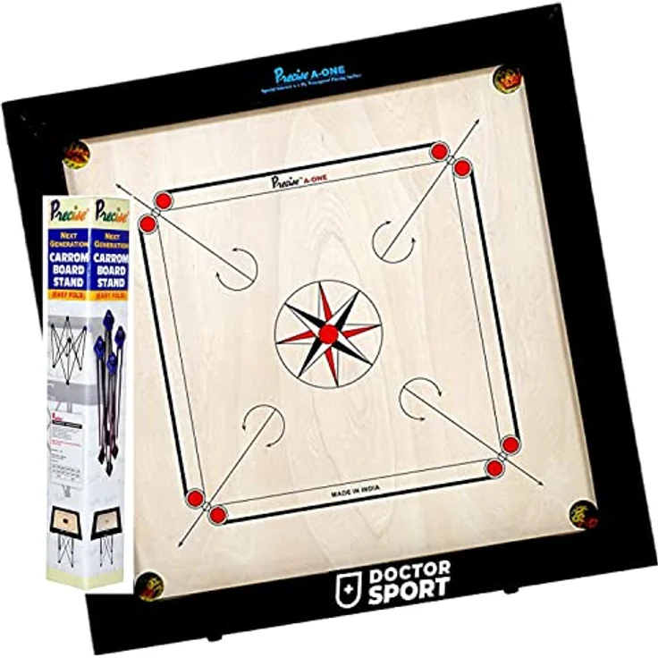DOCTOR SPORT Carrom international Turnier Brett - A-One - 8mm Naturel Birch A Grade Holz Spielbrett - 12 kgs. - 74x74 cm - Outer 83x83 cm - Weltmeister Hersteller - Offiziell in Indien hergestellt – Bild 1