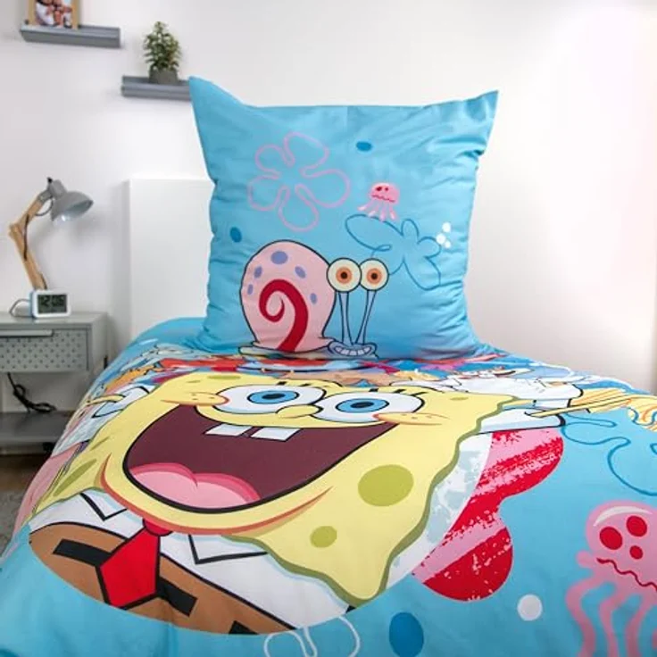 Herding Bettwäsche Set SpongeBob Schwammkopf, 100% Baumwolle/Renforcé, Kopfkissenbezug 80 x 80 cm, Bettbezug 135 x 200 cm, Reißverschluss, Wendemotiv, Multicolor – Bild 4