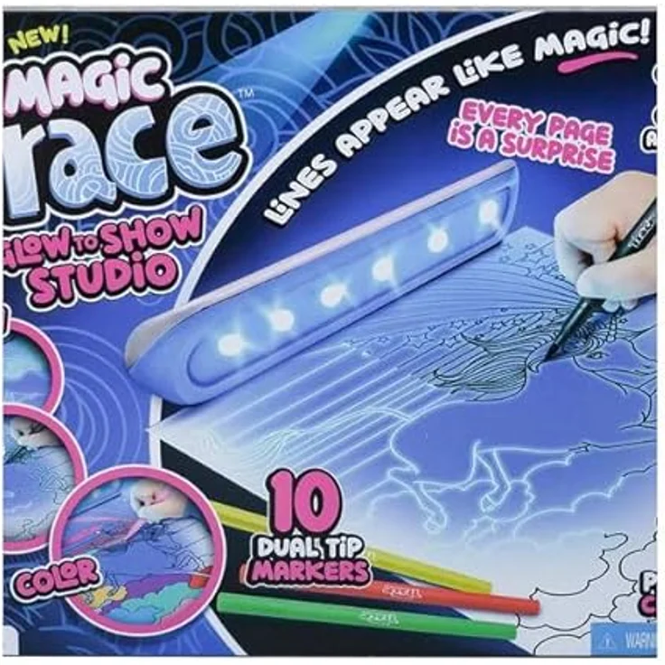 Magic Trace Light To Draw Station Kit 40279, Zeichensystem mit 24 Ausmalblättern, 10 Dual Tip Markern und 10 Buntstiften für Kinder ab 6 Jahren – Bild 2