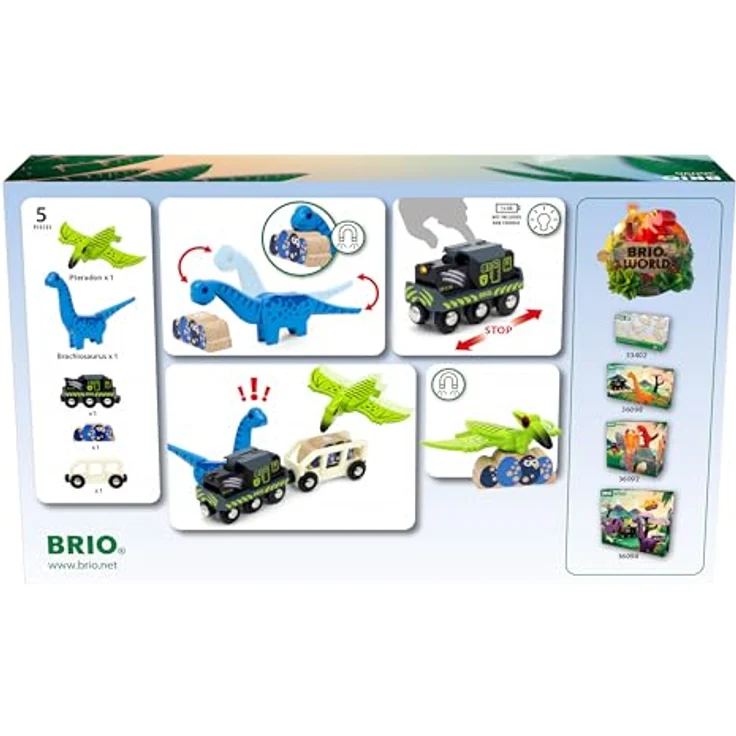 BRIO® Dinosaurier Batteriezug, 5-tlg. Spielzeug-Eisenbahn Set mit beweglichen Dinosaurierfiguren und Frontscheinwerfern, FSC® zertifiziert – Bild 3
