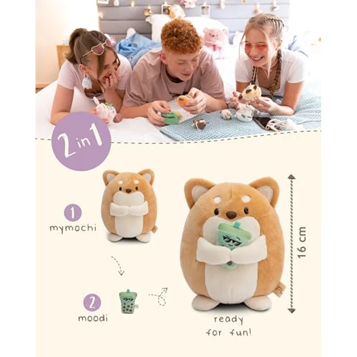 NICI MYMOCHI Kuscheltier Hund Hiro 16 cm mit Bubble Tee in Geschenkbox, flauschiges Stofftier zum Kuscheln und Spielen - 61152 – Bild 4
