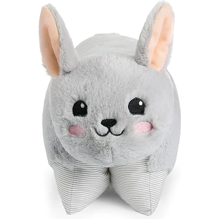 BRUBAKER Kuscheltier-Kissen Hase - 2 in 1 Plüschtier und Kuschelkissen - Grau, 40 x 30 cm - aufklappbares Kinder Plüschkissen mit Klettverschluss – Bild 2