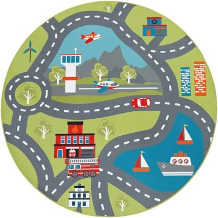 TT Home Kinderzimmerteppich, rutschfester Teppich für Junge und Mädchen, rund 200 cm, grün, maschinell gewebt aus 100% Polyester, STANDARD 100 by OEKO-TEX – Bild 2