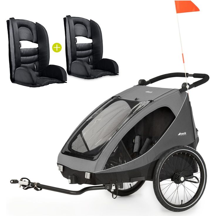 Hauck 2in1 Fahrradanhänger Dryk Duo, für 2 Kinder bis 44 kg, inkl. 2 Sitzpolster, Grey