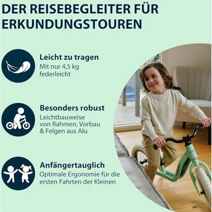 HUDORA Laufrad Explory - Hochwertiges Kinder Laufrad für Jungen & Mädchen von 90-110 cm - Balance Bike mit Verstellbarer Sattelhöhe & Luftreifen, in Blau – Bild 4