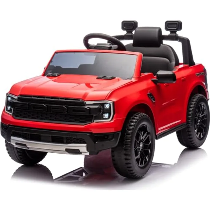 Sun Baby Ford Raptor Kinder Elektroauto, SUV mit 12V Akku, Fernbedienung, LED, MP3 Sound, für Kinder ab 3 Jahren, rot