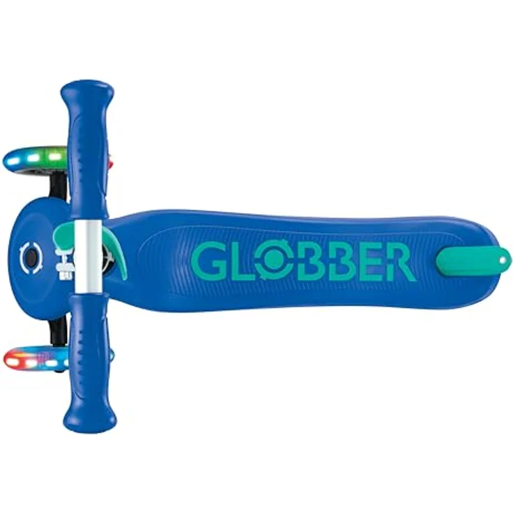 GLOBBER PRIMO PLUS LIGHTS, Tretroller für Kinder, 3-rädrig, höhenverstellbar, batterielose LED-Leuchtrollen, 120/80 mm, ABEC 9, blau – Bild 6