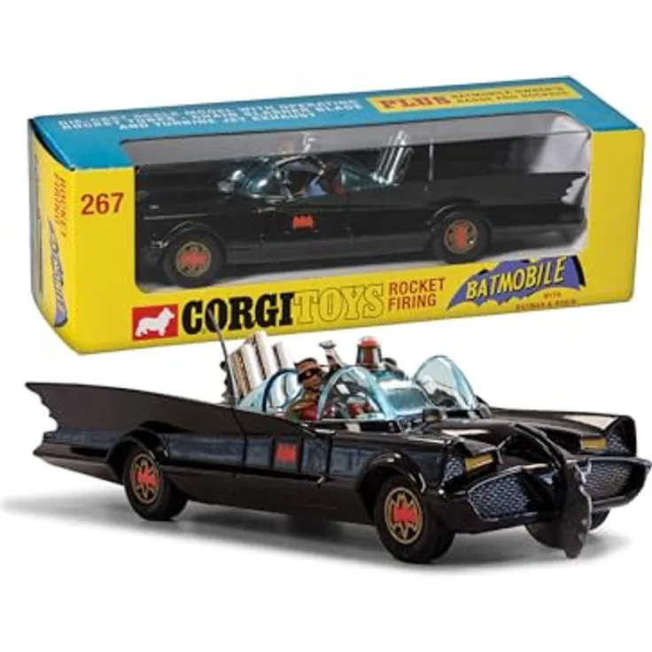 Corgi RT26701 Batmobil, Druckguss-Modellauto mit Batman und Robin, authentische Details, nostalgische Freizeitverpackung, für Sammler und Jungen
