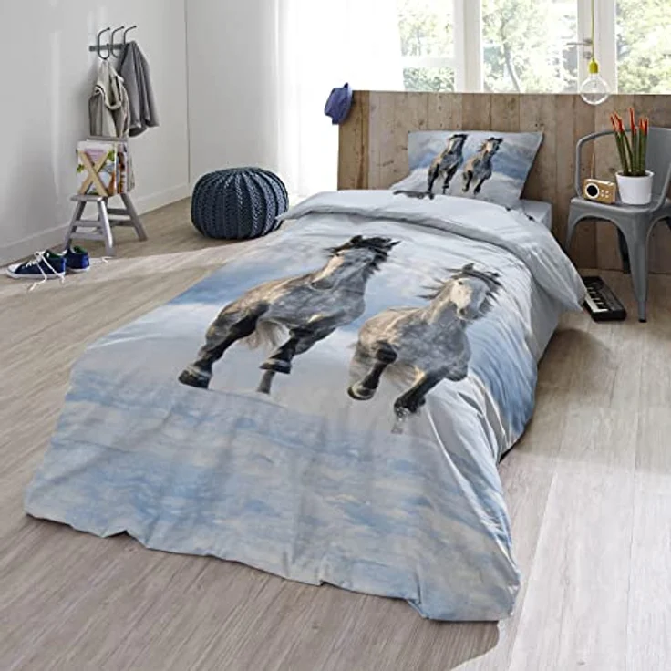 ESPiCO Bettwäsche Trendy Bedding Schneepferde Grau Hengst Stute Tiermotiv Wildpferde Wildtiere Flanell, Größe:135 cm x 200 cm – Bild 5