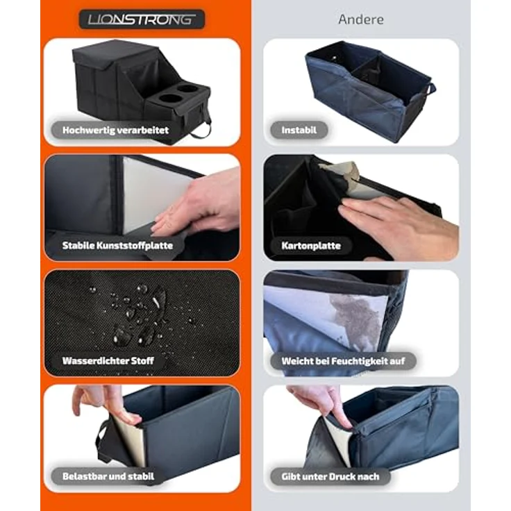 LIONSTRONG® Auto Organizer, universeller Rücksitz- und Beifahrersitz Organizer mit extrem stabilen Kunststoffplatten, wasserabweisend und extra Stauraum für Snacks und Spielzeug – Bild 3