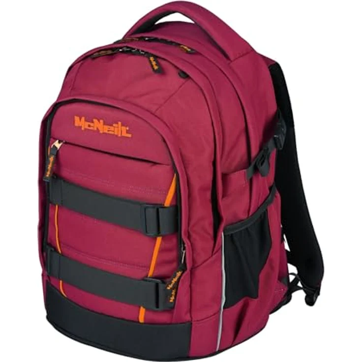 McNeill Schulranzen Luca 2.0, 2-tlg. Set in bordeaux-orange mit 3 Hauptfächern und ergonomischem Rückensystem, 28 l Volumen – Bild 5