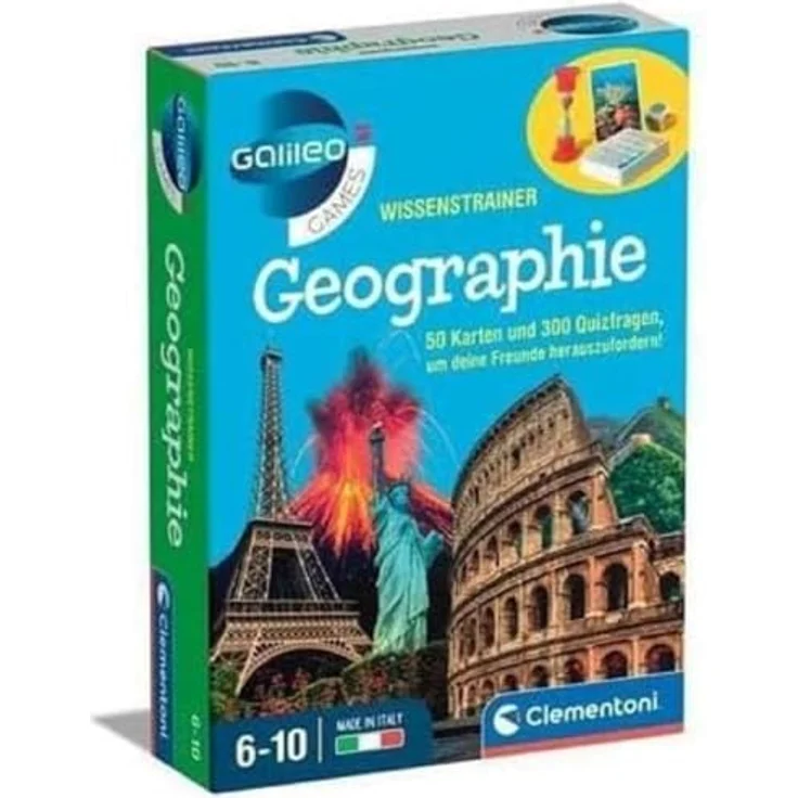 Clementoni Galileo Games WissensTrainer, interaktives Quiz-Spiel zur Geographie mit 50 Fragen für Kinder ab 6 Jahren – Bild 1