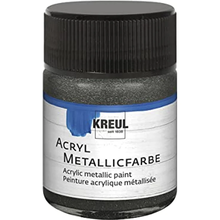 KREUL 77578 Acryl Metallicfarbe, 50 ml, metallic anthrazit, cremig deckend, schnelltrocknend und wasserfest – Bild 1