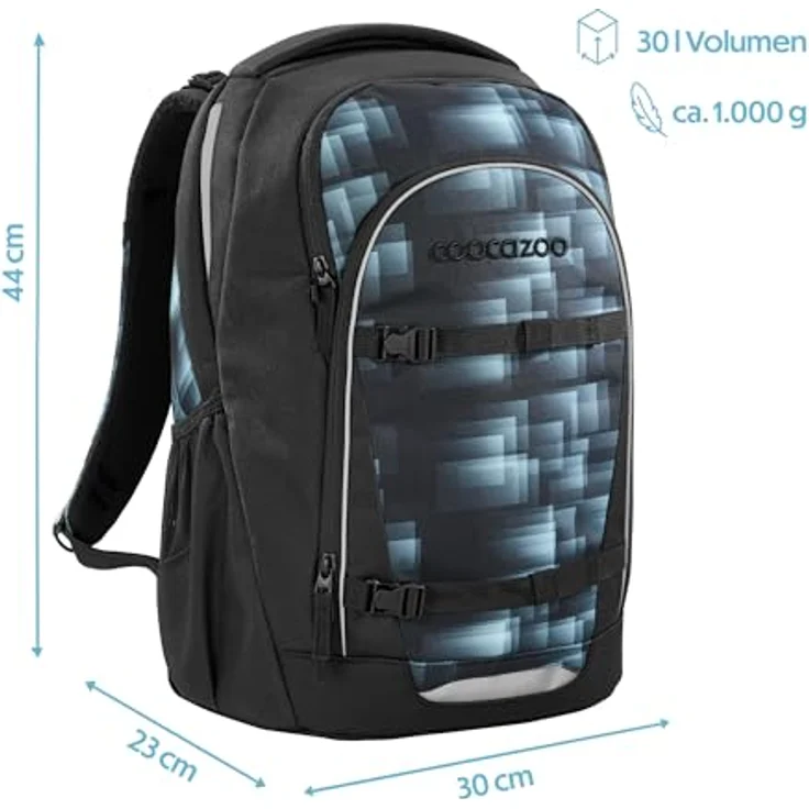 Coocazoo Schulrucksack Every „Shadow Shift“, ergonomischer und anpassbarer Tornister, schwarz-grau, höhenverstellbar mit Brustgurt und Hüftgurt, 30 Liter Volumen, ab der 3. Klasse – Bild 2