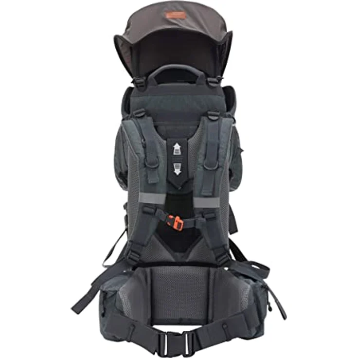 Fillikid Rückentrage Adventure, ergonomische Rückenbabytrage mit abnehmbarem Tagesrucksack, integrierter Sonnen- und Regenschutz, Farben: Frost Blue und Desert Beige – Bild 4