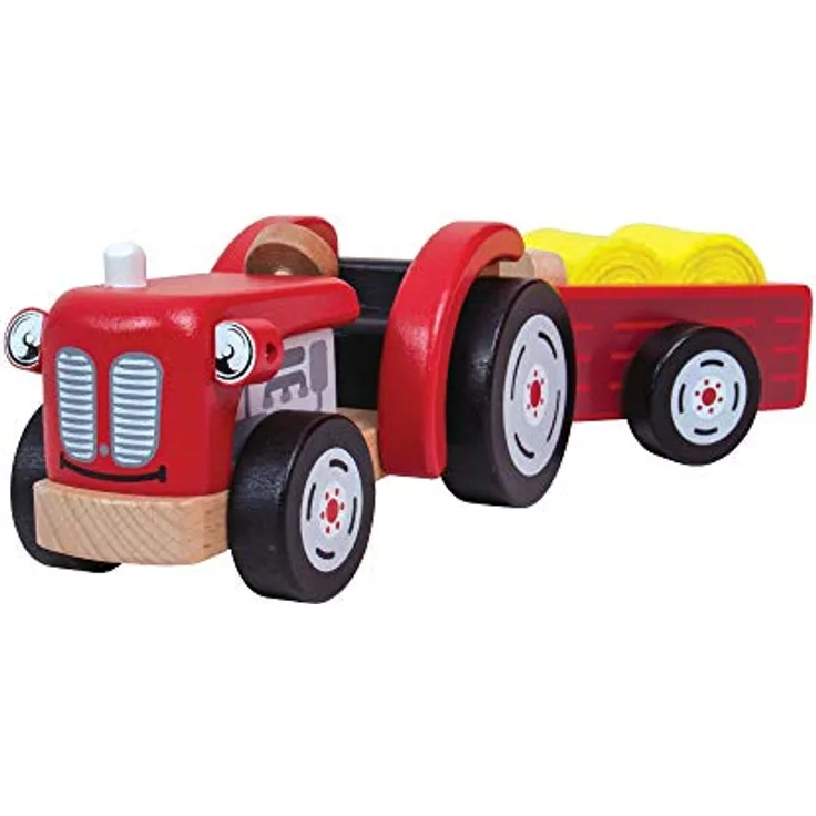Tidlo Traktor mit Anhänger, Spielzeugauto im Retro-Stil mit schwenkbarem Anhänger, inkl. 2 Heunballen, Filz, nachhaltige Materialien - Preisvergleich