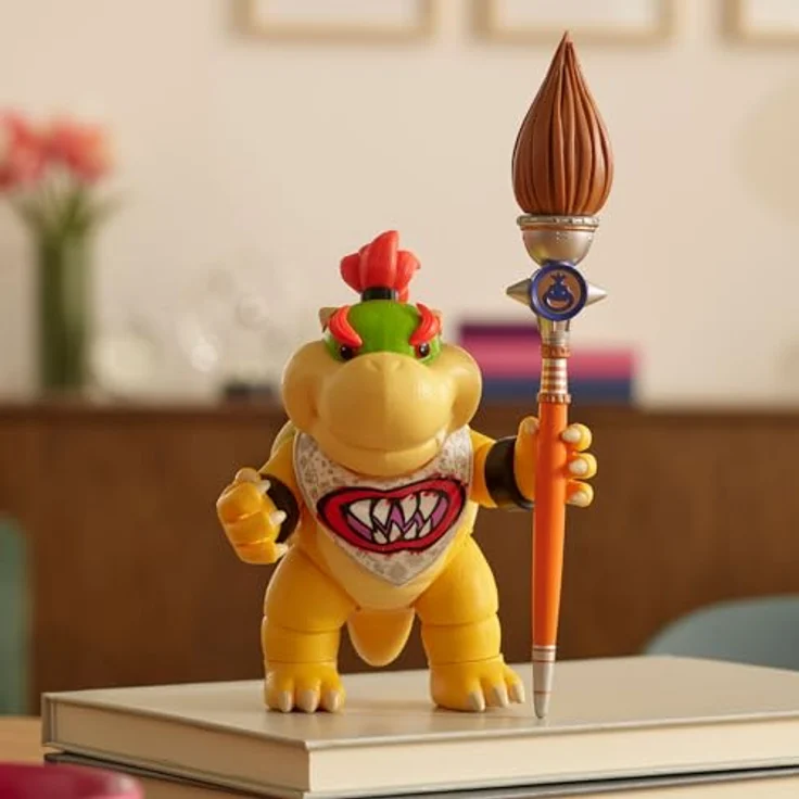 Jakks Pacific „Super Mario Galaxy“-Film: Bowser Jr. Actionfigur 5" mit 17 Gelenkpunkten und Pinsel-Zubehör, offiziell lizenziert, ab 3 Jahren – Bild 2