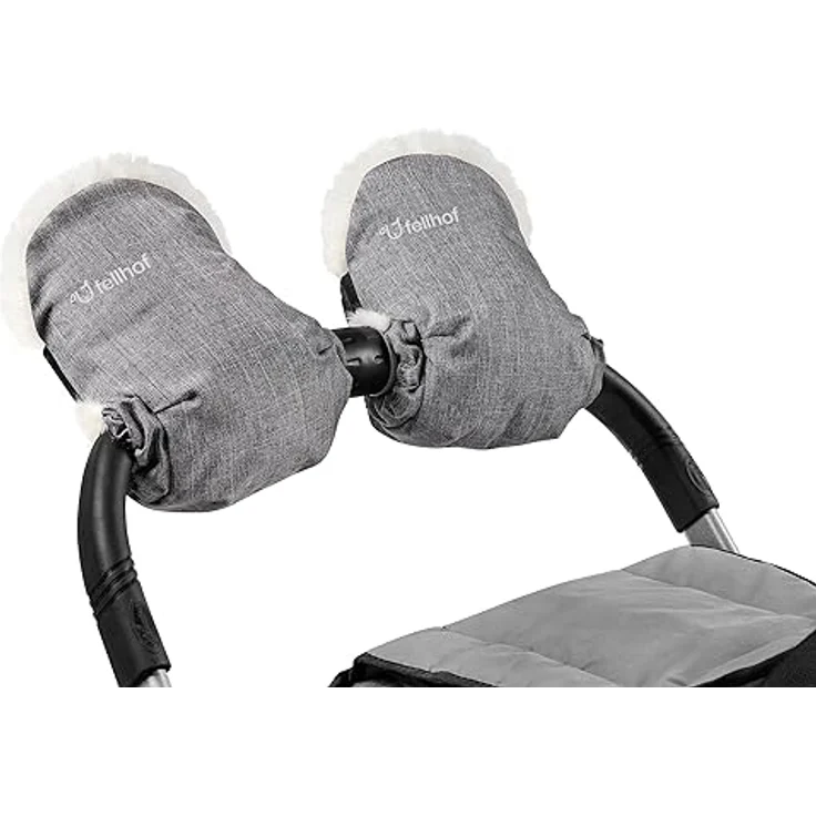 Fellhof® Kinderwagen Handwärmer UNI, 100% Merino-Lammfell, wind- und wasserabweisend, reflektierende Streifen, OEKO-TEX® zertifiziert, schwarz – Bild 2