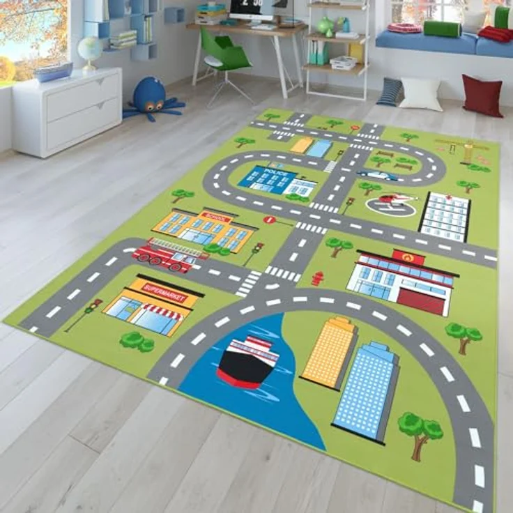 TT Home Kinderzimmerteppich, rutschfester Teppich für Jungen und Mädchen, Farbe: Grün 2, 200 cm quadratisch, aus 100% Polyester, für Fußbodenheizung geeignet – Bild 1