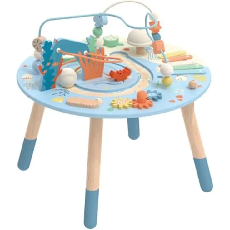 Classic World Musikaktivitäts-Tisch „Ozean“, Motorikbrett mit Klang- und Spielelementen, 45x45x44,5 cm, ab 18 Monaten, aus Holz – Bild 9