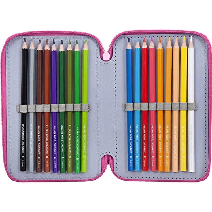Clondo 3-Fach Federmäppchen für Mädchen, 44-teilig mit Schere, Lineal, Buntstiften, Rosa & Lila, ideal für Schule & als Geschenk – Bild 3